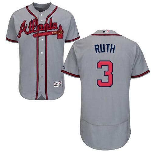 Braves #3 Babe Ruth Grey Flexbase Authentic Collection Stitched MLB Jersey